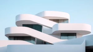Architecture contemporaine aux formes courbes avec grandes baies vitrées