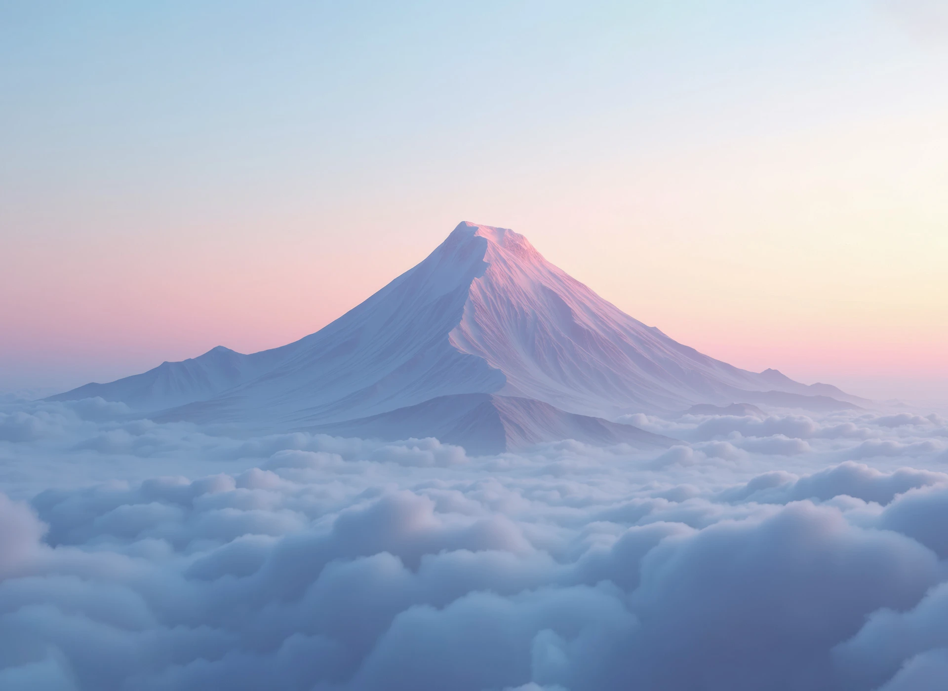 Sommet de montagne émergeant au-dessus des nuages au lever du soleil