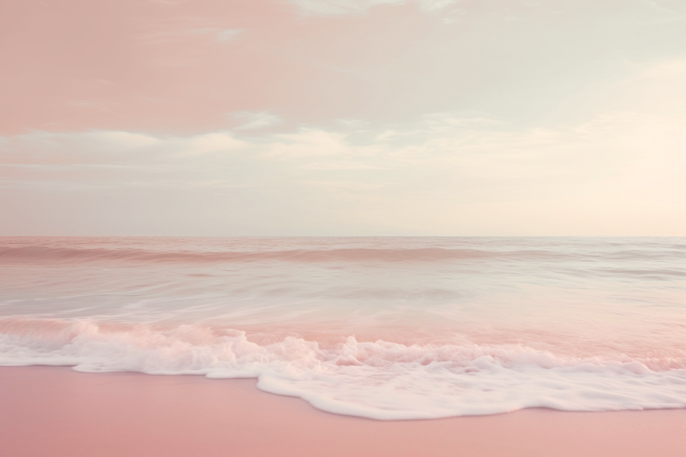 Vague déferlant sur une plage rose au lever du jour