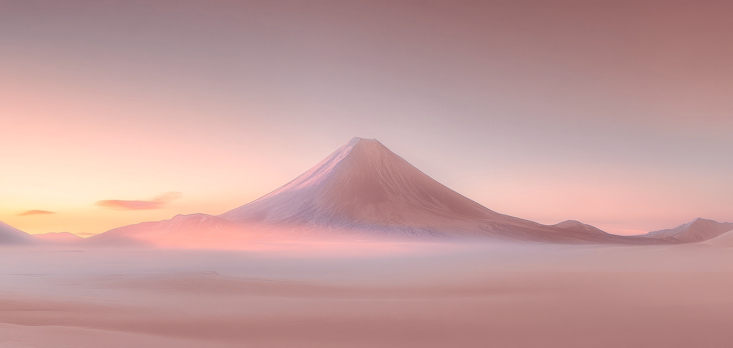 Volcan solitaire émergeant de la brume au lever du soleil