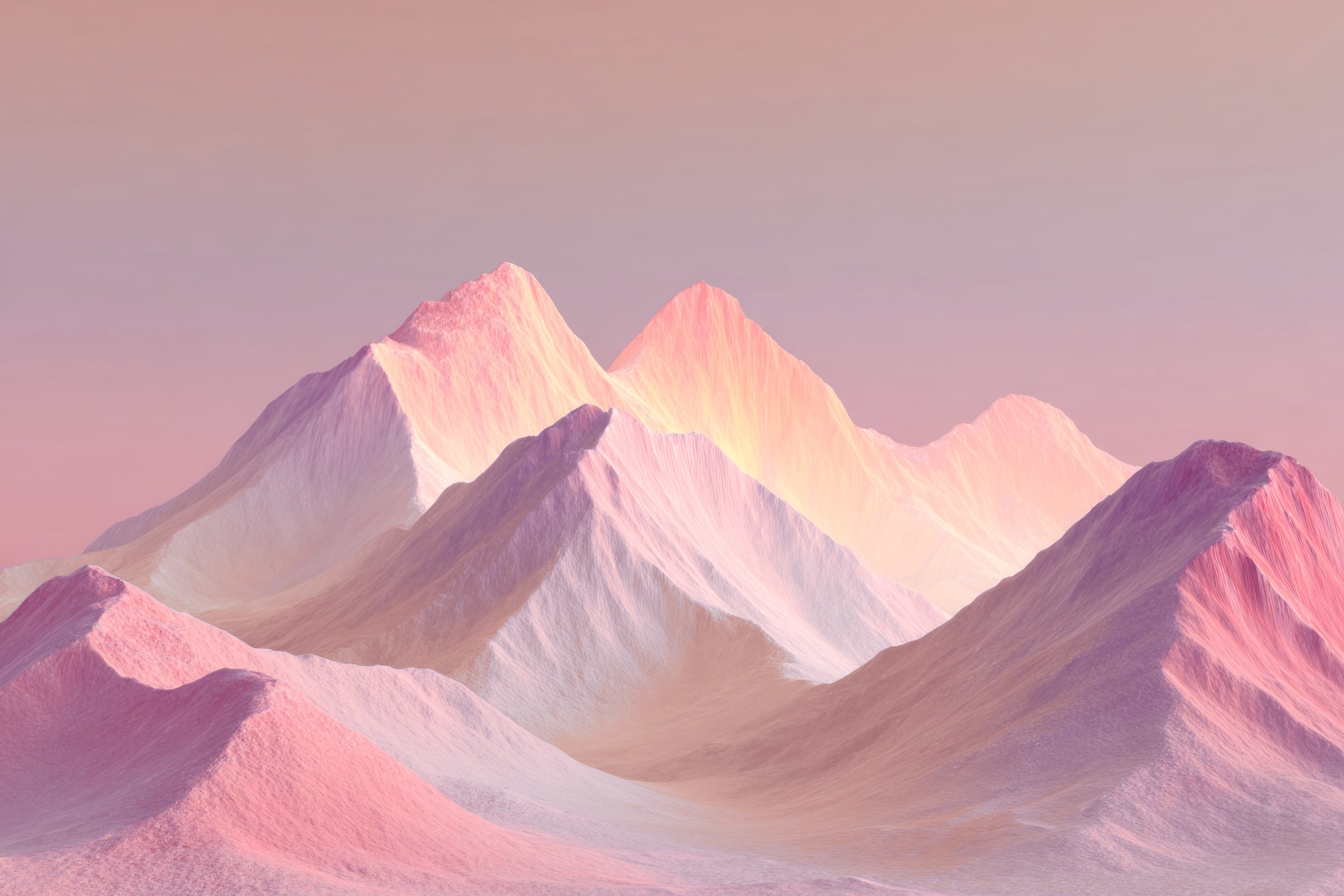 Sommets roses et dorés baignés d'une lumière pastel
